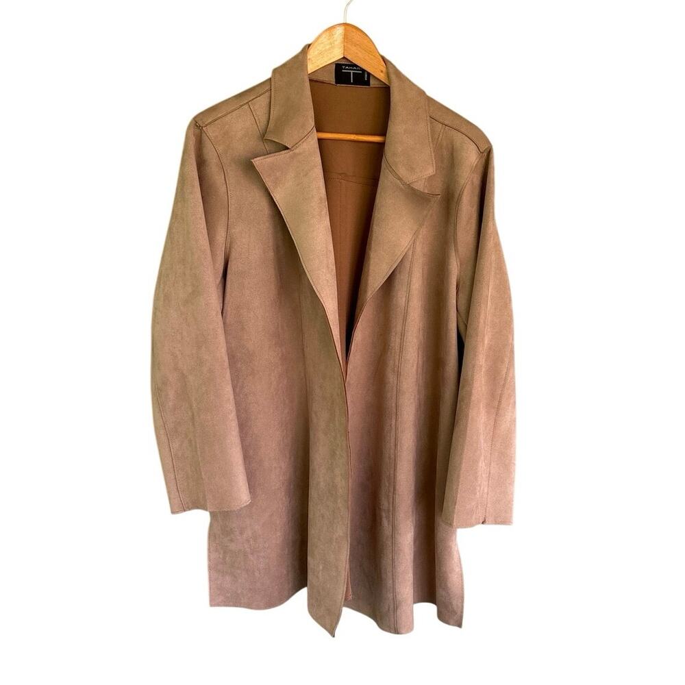 Tahari Faux Suede Open Front Blazer Jacket Women’s 1X Tan Notch Lapel NWT